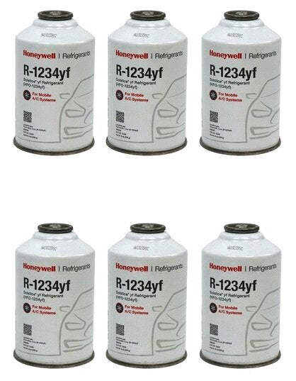 Honeywell R-1234yf, Six 8-ounce Cans of Refrigerant (Brand may vary between Honeywell or National Refrigerants)
