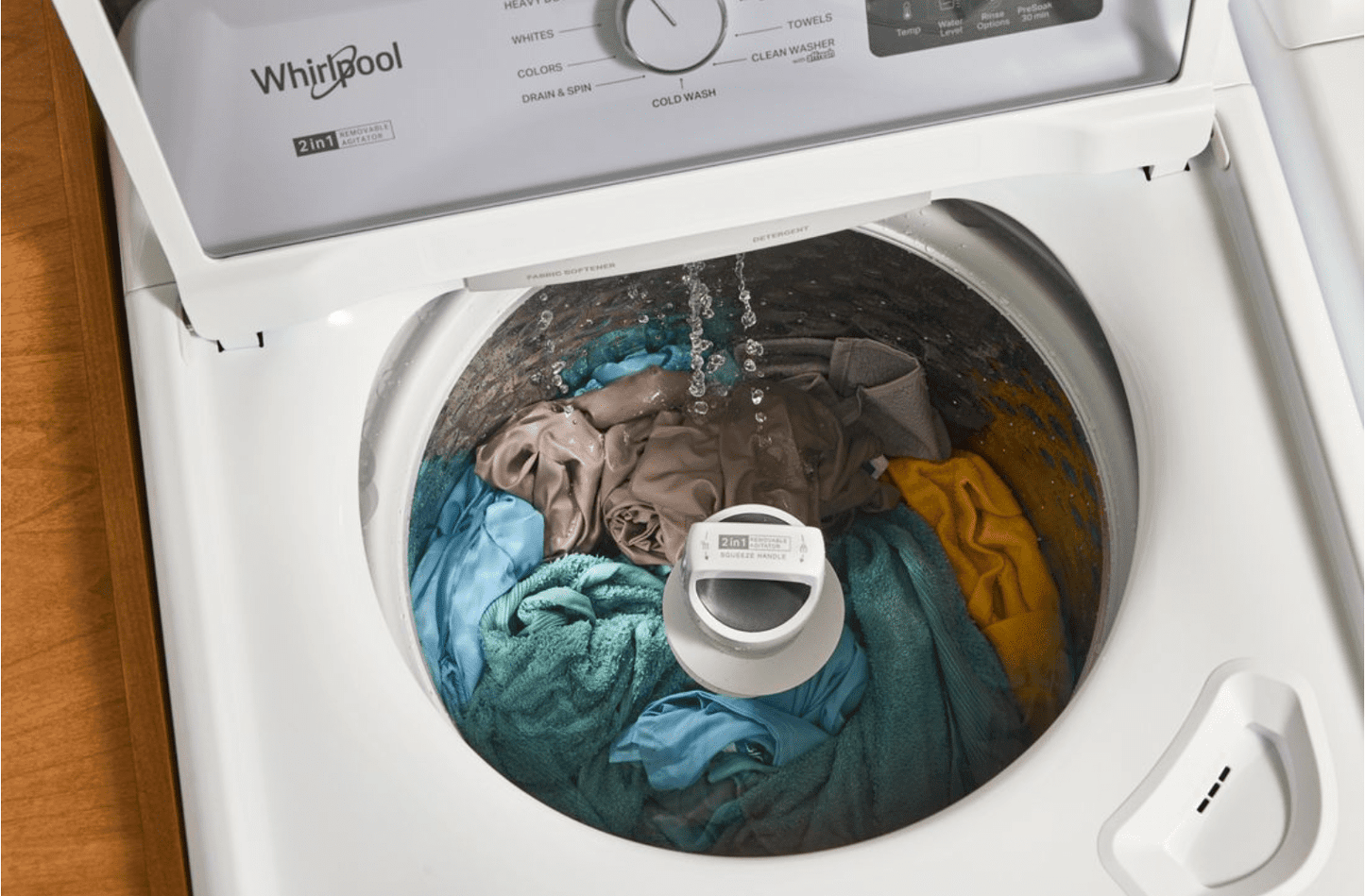 Whirlpool WTW4307SW 4.2–4.3 Cu. Ft. Top Load Washer with 2-in-1 Removable Agitator, Soft Close Glass Lid, White