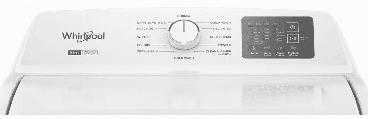 Whirlpool WTW4107SW 4.2 – 4.3 Cu. Ft Top Load Washer with 2-in-1 Removable Agitator, White