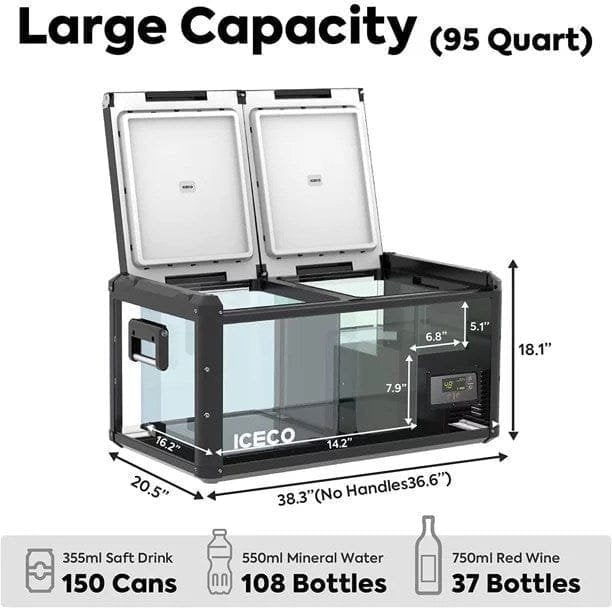 ICECO VL90 ProD 95 Quarts(90L) Dual Zone Portable Refrigerator, Multi Directional Lid, 12 Volt Refrigerator Home & Car Use