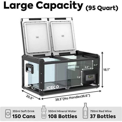 ICECO VL90 ProD 95 Quarts(90L) Dual Zone Portable Refrigerator, Multi Directional Lid, 12 Volt Refrigerator Home & Car Use