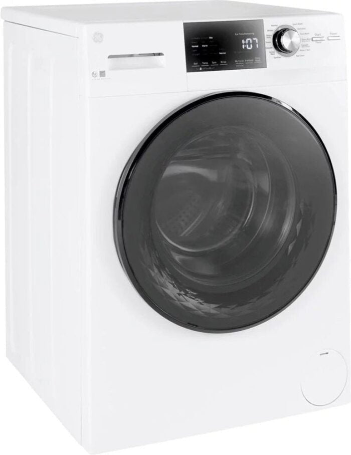 GE – 2.4 Cu. Ft. High Efficiency Stackable Front Load Washer with Steam and Sanitize – White